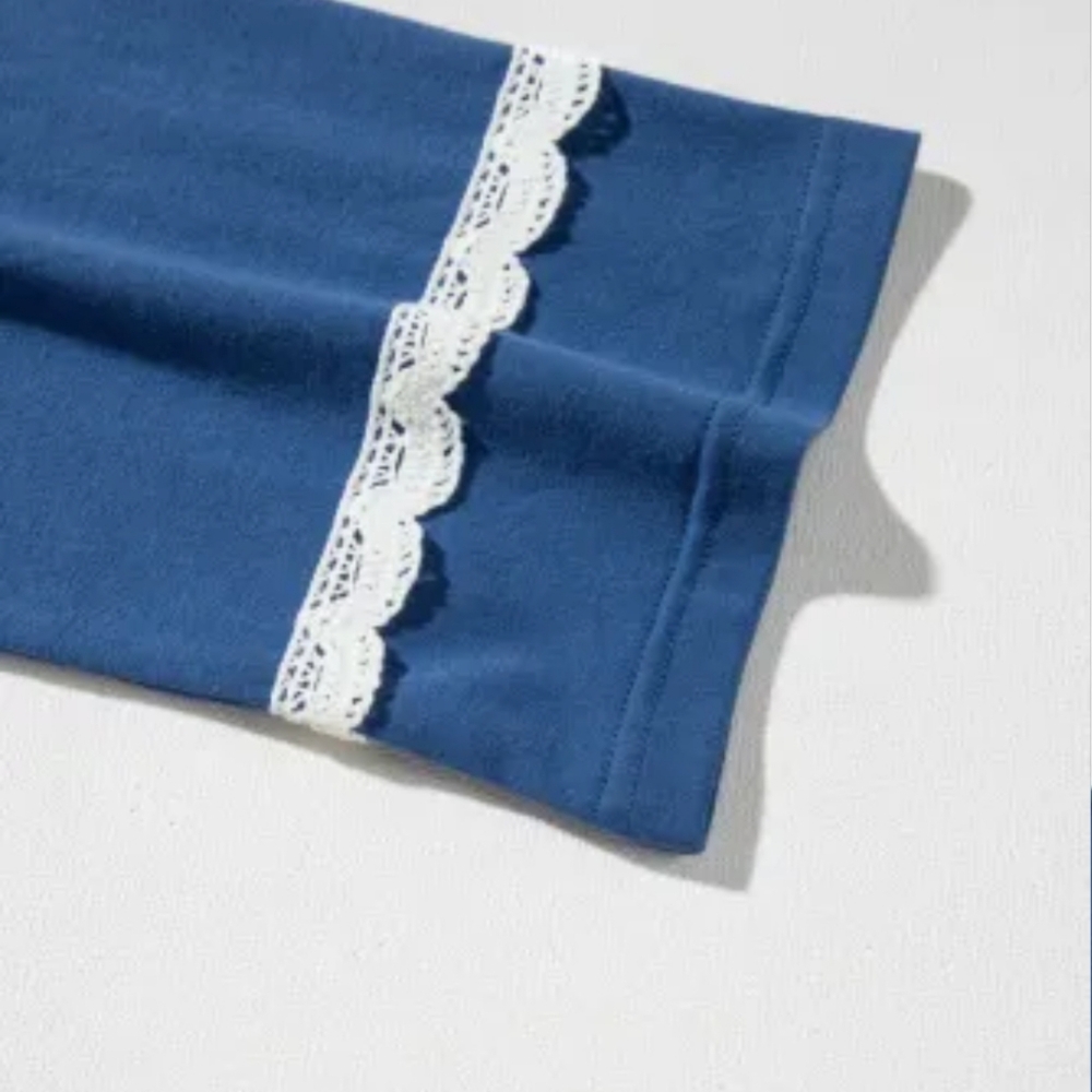 New Blue Patterned Lace Detail Women's Top - Picture 10 of 15